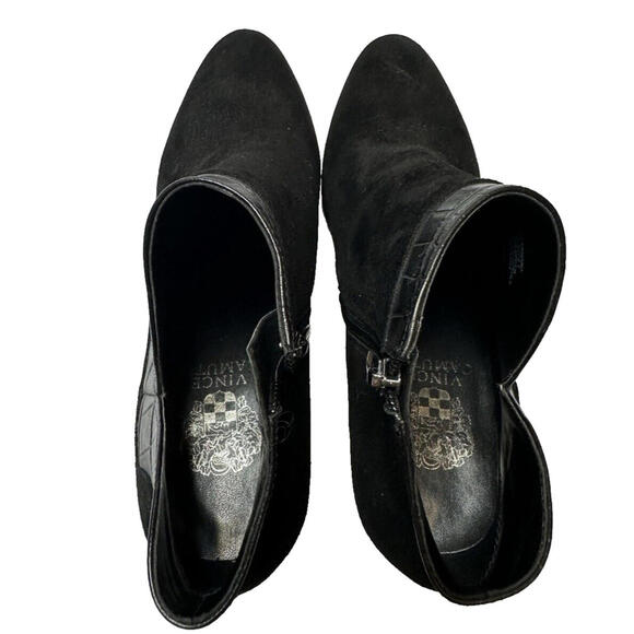 Vince Camuto Larmana Leather Side-Zip Suede Bootie Womens 9.5 Black Ankle Boot - Picture 8 of 9